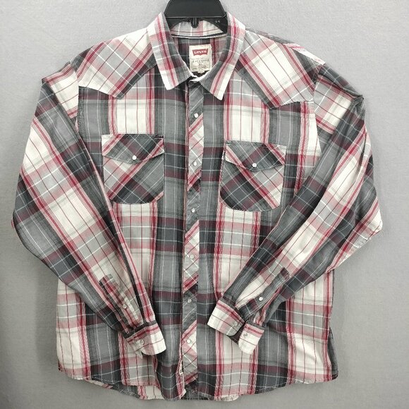 VTG Levi’s Red Tab Mens Sz XL Long Sleeve Pearl Snap Plaid Western Cowboy Shirt - Picture 1 of 8